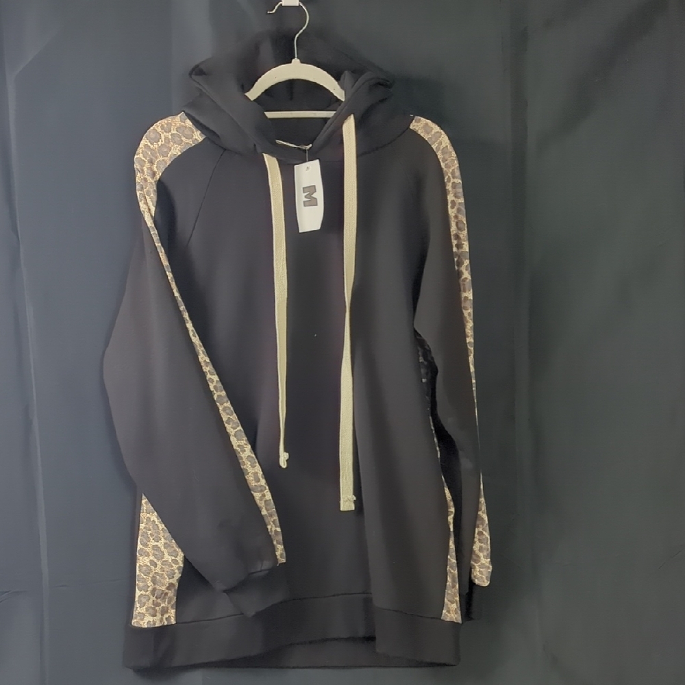 Zenana Outfitters Black Sweater with Animal Print Sleeves